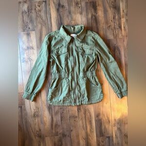 Knox Rose Olive Green Utility Jacket Zip Front Cinched Waist Medium